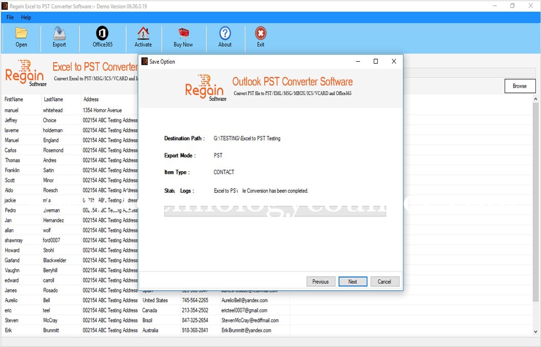 Regain Excel to PST Converter Screenshots